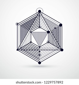 Template 3D black and white design layout for brochure , flyer , poster, advertising, cover, vector abstract modern background. Composition of cubes, hexagons, squares, rectangles and elements.