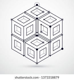 Template 3D black and white design layout for brochure , flyer , poster, advertising, cover, vector abstract modern background. Composition of cubes, hexagons, squares, rectangles and elements.