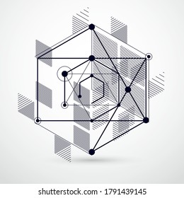 Diseño 3D de diseño en blanco y negro para folletos , volante , afiche, publicidad, portada, abstracto vector fondo moderno. Composición de cubos, hexagones, cuadrados, rectángulos y elementos.