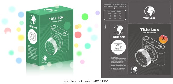 Template 3d box with the possibility add your content. Bokeh background.
