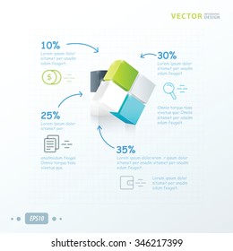 template 3D Cube green, blue, gray color