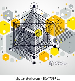 Template 3D yellow design layout for brochure , flyer , poster, advertising, cover, vector abstract modern background. Composition of cubes, hexagons, squares, rectangles and different abstract elemen
