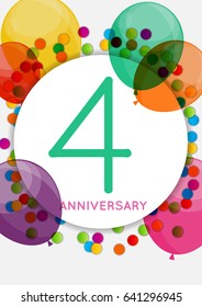 Template 4 Years Anniversary Congratulations, Greeting Card, Invitation Vector Illustration EPS10