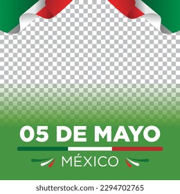 template for 5 de mayo with flag of Mexico with mexican elements