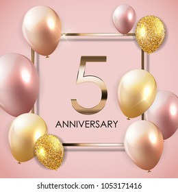 Template 5 Years Anniversary Background with Balloons Vector Illustration EPS10