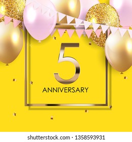 Template 5 Years Anniversary Background with Balloons Vector Illustration EPS10