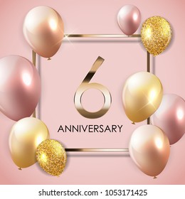 Template 6 Years Anniversary Background with Balloons Vector Illustration EPS10