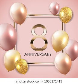 Template 8 Years Anniversary Background with Balloons Vector Illustration EPS10