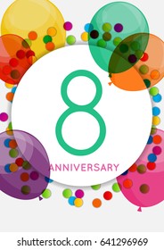 Template 8 Years Anniversary Congratulations, Greeting Card, Invitation Vector Illustration EPS10