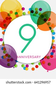Template 9 Years Anniversary Congratulations, Greeting Card, Invitation Vector Illustration EPS10