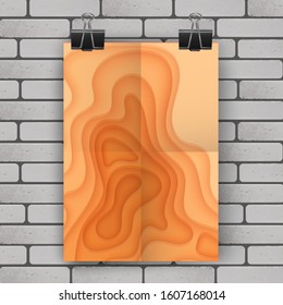 Template a4 format in paper cut style design of Orange color for branding, advertising with abstract shapes. Modern background for covers, invitations, posters, banners, flyers. Vector illustration