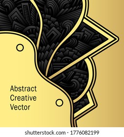 Template Abstract background  in Zen tangle Zen doodle style gold and black colors for demonstration of transformation different shapes or your business component