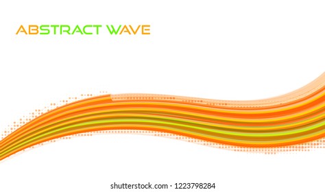 Template with abstract bright green and orange wave. Vector graphic pattern