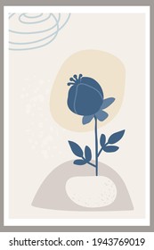 Template with abstract composition of simple shapes and natural botanical elements. Collage style, minimalism. Pastel earthy colors. Vector banners for postcards and covers for social networks.