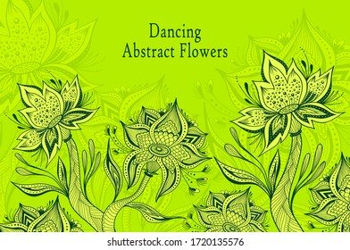 Template from Abstract Dancing Tropic Fantasy flowers in green colors  for  cosmetic  perfume or for decoration different things or hygiene products or  for creative Post Card