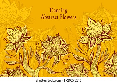 Plantilla de Fantasía Tropical de Baile Abstracto con flores de color naranja para perfumes cosméticos o para decoración de diferentes cosas o productos de higiene o para postales creativas