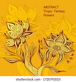 Template from Abstract Dancing Tropic Fantasy flowers in orange colors  for  cosmetic  perfume or for decoration different things or hygiene products or  for creative Post Card