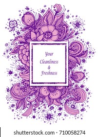 Template with abstract flowers bouquet tin lilac on white spring  composition for decoration  package of perfume or for cosmetic shampoo soap or for advertising hygiene products purity  freshness