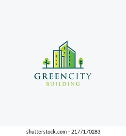 Template Abstract green city building logo design concept. Symbol icon of residential, apartment and