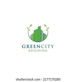 Template Abstract green city building logo design concept. Symbol icon of residential, apartment and