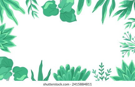 Plantilla con hojas verdes abstractas, fondo horizontal, espacio para texto. Ilustración vectorial para diseño de pancartas y afiches.