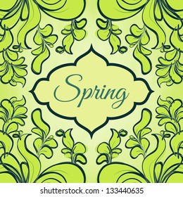 Template with abstract green leaves. in spring or summer theme. frame design for card,  packaging, invitations, decoration, bag.