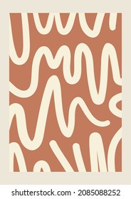 Template with abstract line shapes in nude colors. Pastel and terracota background in minimalist style. Contemporary vector Illustration