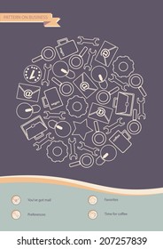 Template with abstract pattern on business. Template in a flat design with a pattern of icons. 