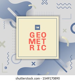 Template abstract square frame with geometric memphis design pattern and fluid blue color tone background. Vector illustration