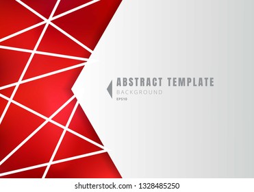 Template abstract white geometric shape polygons with lines composition on red background. Vector illustration