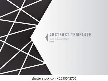 Template abstract white geometric shape polygons with lines composition on black background. Vector illustration