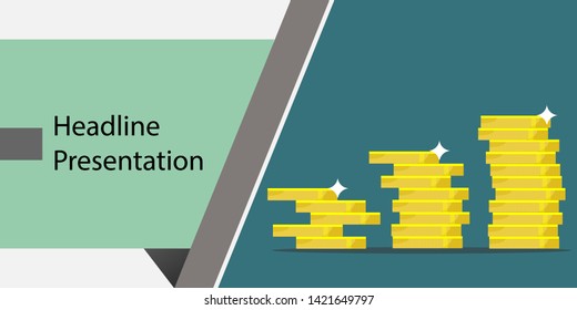 The template for addition text or description green and gray color style have picture about coin digital for presentation about business or finance.
