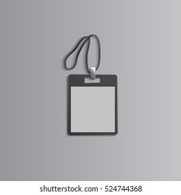 Template for advertising, branding and corporate identity.Plastic id badge with lanyard. Branding  mockup for design. Vector black and white object. EPS 10