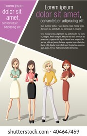 Template for advertising brochure with beautiful business cartoon woman
