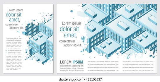 Template for advertising brochure with Big city with buildings. Downtown.