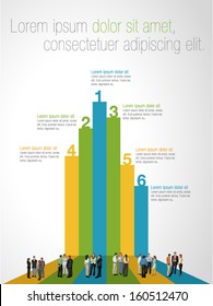 Template for advertising brochure with business people on bar chart 