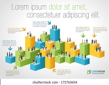 Template for advertising brochure with business people on bar chart 