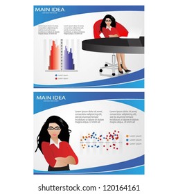 Template for advertising brochure with businesswoman. Vector