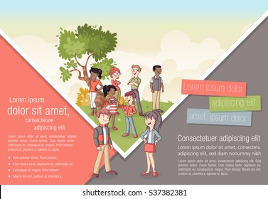 Template for advertising brochure with cartoon family
