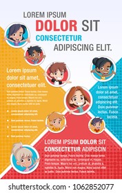 Template for advertising brochure with cute cartoon kids 
