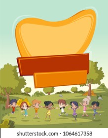 Template for advertising brochure with cute cartoon kids 