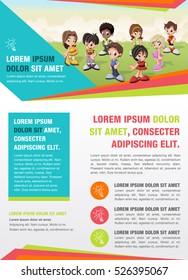 Template for advertising brochure with cute cartoon kids
