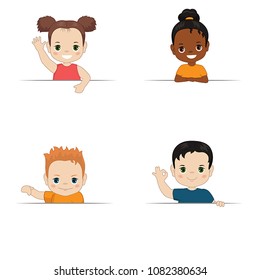 Template for advertising brochure. Ready for your message. Kid pointing at a blank template.