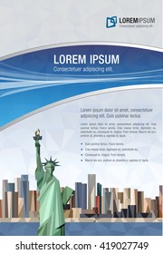 Template for advertising brochure with Statue of Liberty in New York City.
