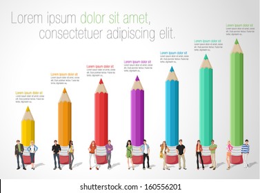 Template for advertising brochure with Teenager students in front of colored pencil chart