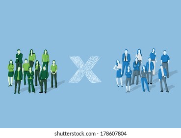 Template for advertising brochure with two groups of business people