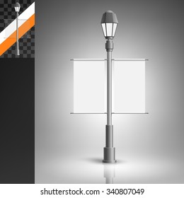 Template For Advertising And Corporate Identity. Double Vertical Citylight With A Lantern On The Pillar. Blank Mockup For Design. Vector White Object