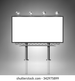 Template for advertising and corporate identity. Outdoor billboard with lighting. Blank mockup for design. Vector white object