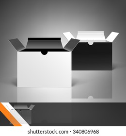 Template for advertising and corporate identity. Package. Cardboard box with flap cover. Blank mockup for design. Vector white object