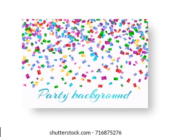 Template of an advertising leaflet with bright particles of paper confetti